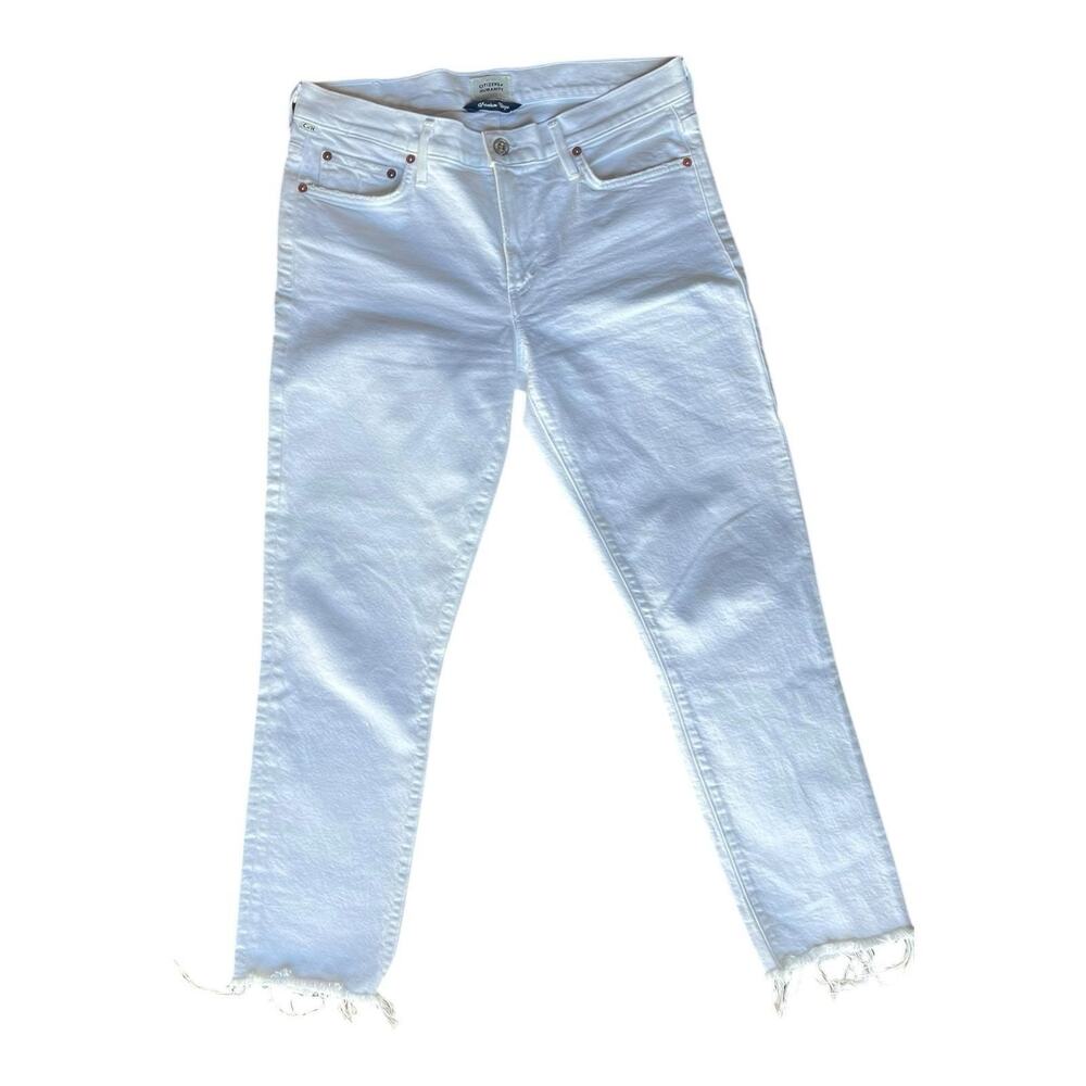 Citizens Of Humanity Low Rise White Crop Straight Denim Jean Frayed Hem Size 28